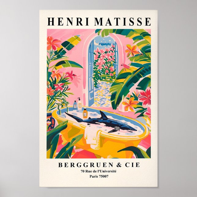 Shark in Bathtub Art Print, Funny Beach House Deko (Vorne)