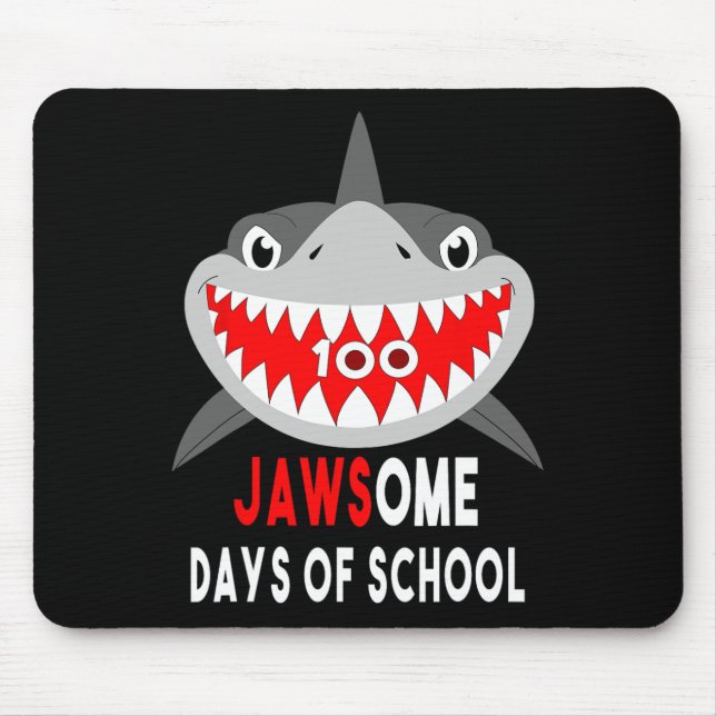 Shark Jawesome 100 Days Schule Niedlich Spaß Gesch Mousepad (Vorne)