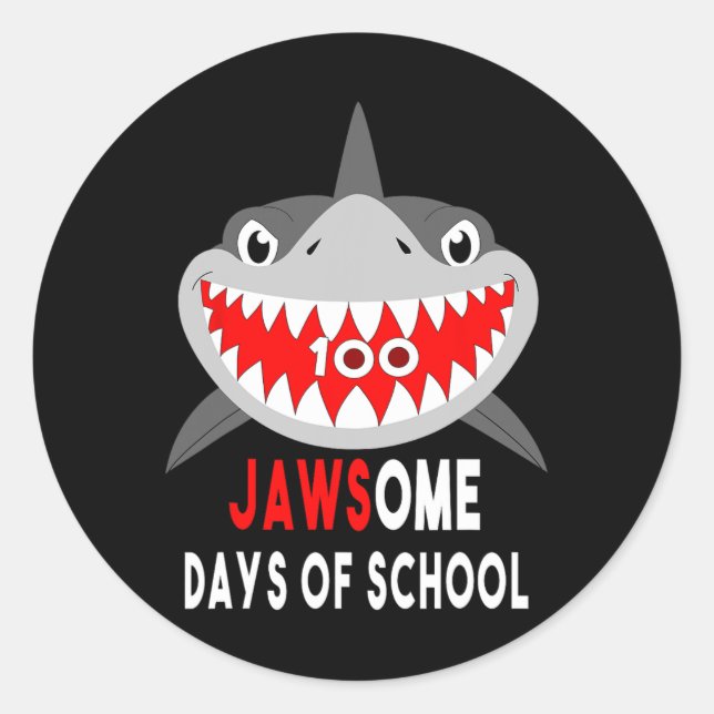 Shark Jawesome 100 Days Schule Niedlich Spaß Gesch Runder Aufkleber (Vorderseite)