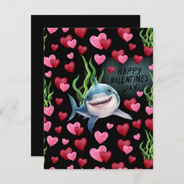 Shark Love Valentine’s Day Card in Black Mitteilungskarte (Vorne/Hinten)