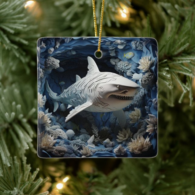 Shark Lover Geschenk Weihnachten Keramikornament (Baum)
