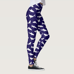 Shark Lover Navy Blau und Weiß Muster Leggings