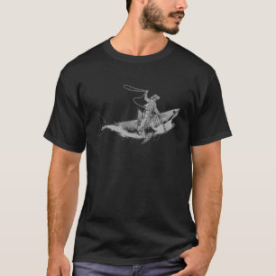 Shark Lover Rodeo Cowboy Riding Great White Vintag T-Shirt