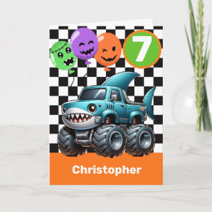 Shark Monster Truck Halloween 7. Geburtstag Karte
