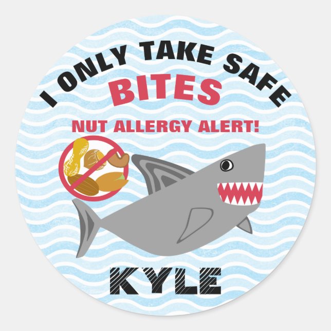 Shark Nut Allergy Alert Geeignete Niedliche Kinder Runder Aufkleber (Vorderseite)