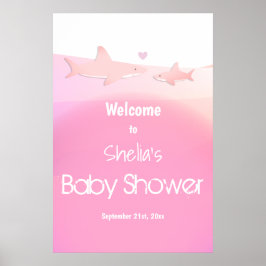 Shark Ocean Pink Baby Dusche Willkommen Poster