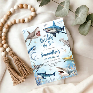 Shark Oneder The Sea 1st Birthday Invitation Einladung