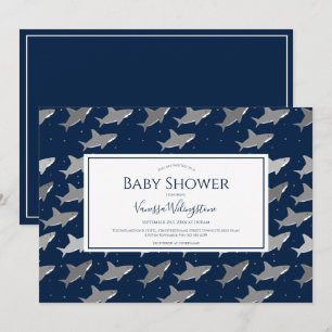 Shark Pattern Dark Blue Gray Baby Dusche Einladung