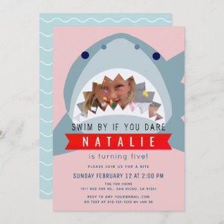 Shark Pink Pool Girl Foto Geburtstag Einladung