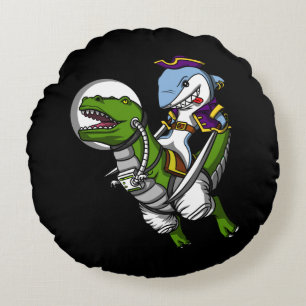 Shark Pirate Riding T-Rex Dinosaur Rundes Kissen