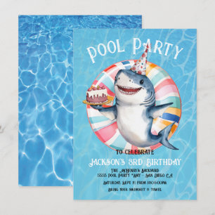 Shark Pool Party Geburtstagstorte Einladung