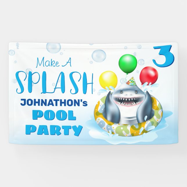 Shark Pool Party Kindergeburtstag Banner (Horizontal)