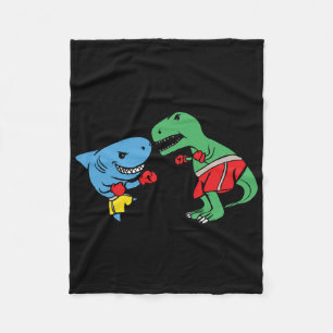 Shark Punching T-rex Dinosaur Funny Fighting Boxin Fleecedecke