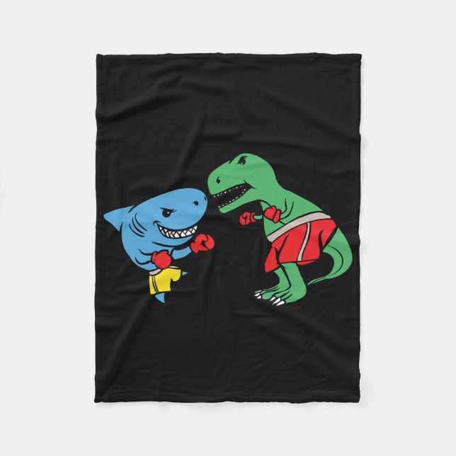 Shark Punching T-rex Dinosaur Funny Fighting Boxin Fleecedecke (Vorderseite)