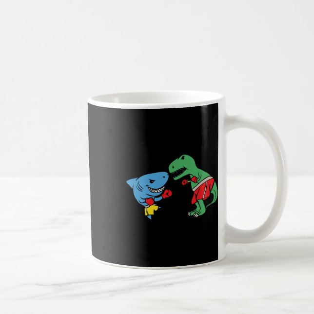 Shark Punching T-rex Dinosaur Funny Fighting Boxin Kaffeetasse (Rechts)