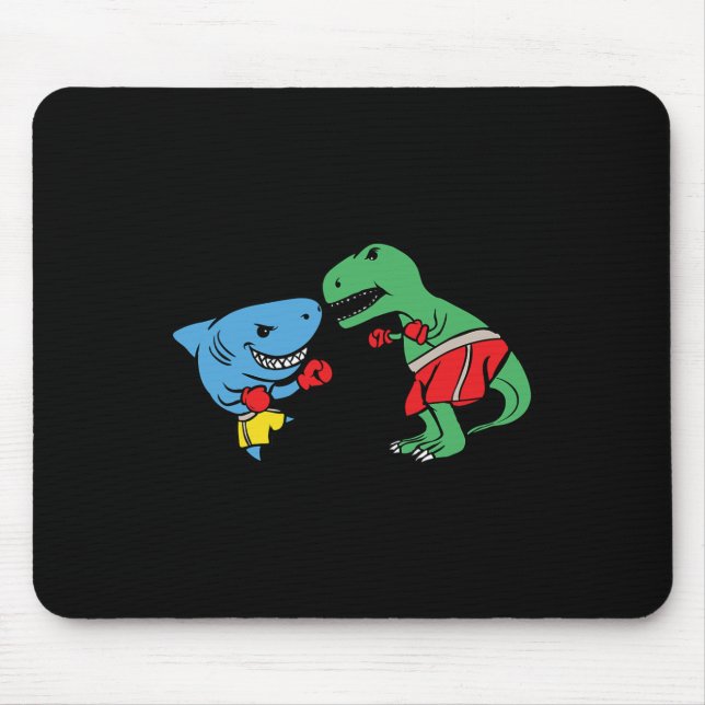Shark Punching T-rex Dinosaur Funny Fighting Boxin Mousepad (Vorne)