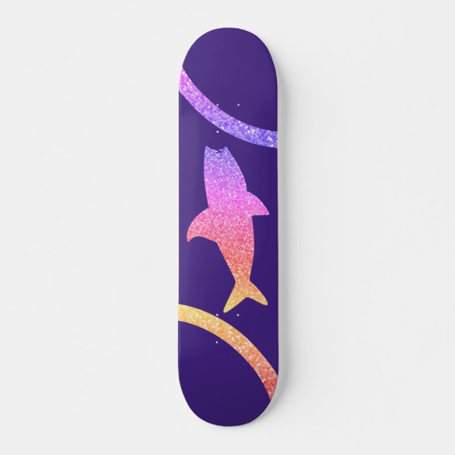 Shark Rainbow Glitzer Lila Skateboard (Vorne)