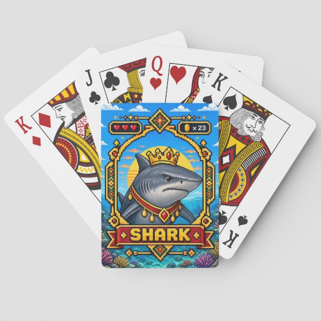 Shark Retro 8-Bit Pixelkunst Spielkarten (Rückseite)
