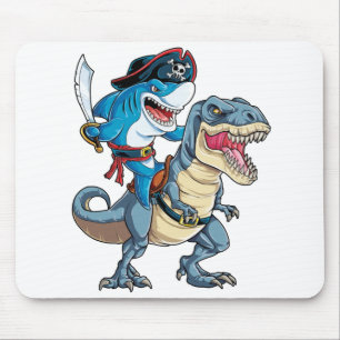 Shark Riding Dinosaur Pirate Shirt für Jungen Mädc Mousepad