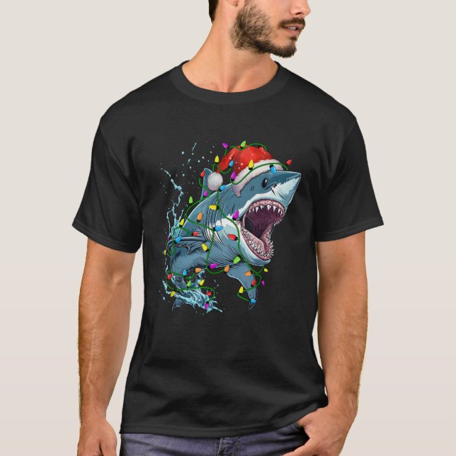 Shark Santa Christmas Tree Lighting Xmas Funny T-Shirt (Vorderseite)