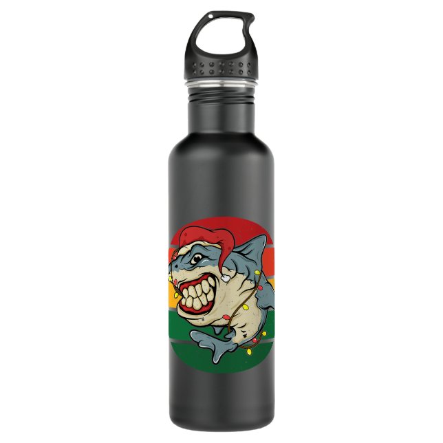 Shark Santa Claus Weihnachts Retro Cheer Merry Xma Edelstahlflasche (Vorderseite)