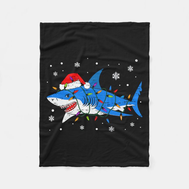 Shark Santa Hat Christmas Lights Xmas Pajama Men W Fleecedecke (Vorderseite)