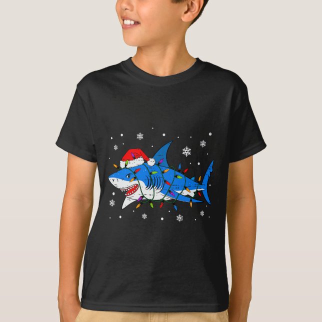 Shark Santa Hat Christmas Lights Xmas Pajama Men W T-Shirt (Vorderseite)