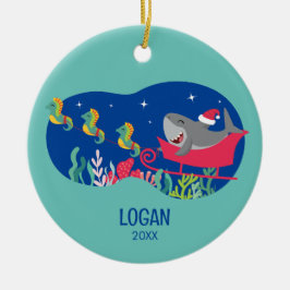 Shark Santa Riding Schlittelverzierung Keramik Ornament
