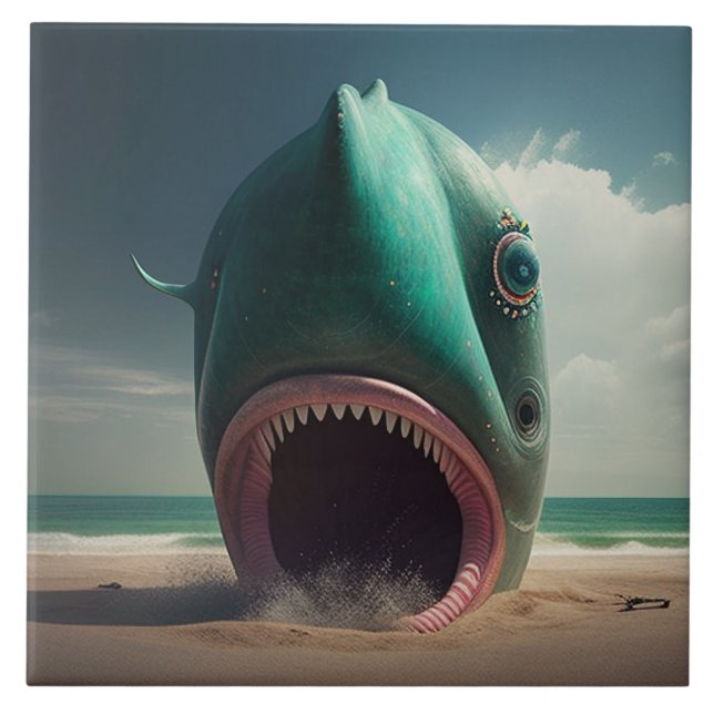 Shark sculpture on the beach fliese (Vorderseite)