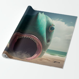 Shark sculpture on the beach geschenkpapier