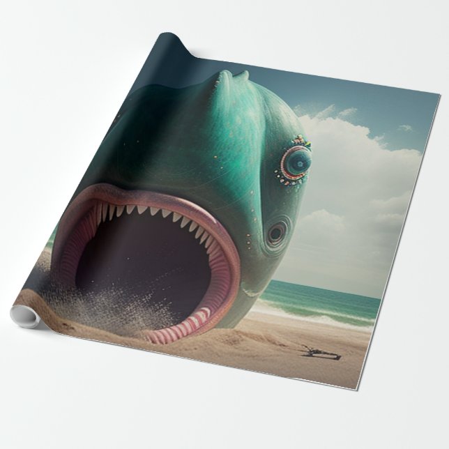 Shark sculpture on the beach geschenkpapier (Ungerollt)