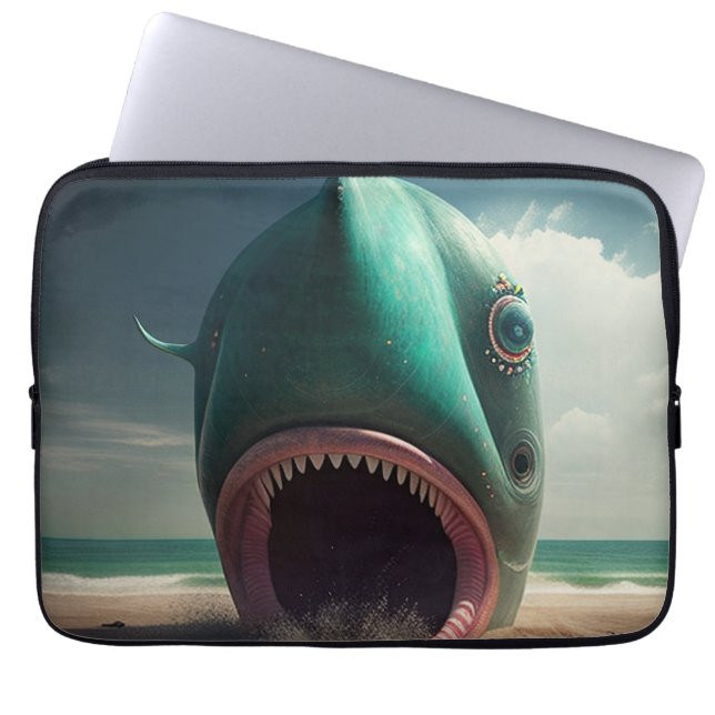Shark sculpture on the beach laptopschutzhülle (Vorderseite)