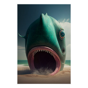 Shark sculpture on the beach poster