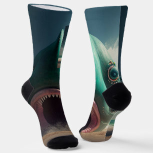 Shark sculpture on the beach socken