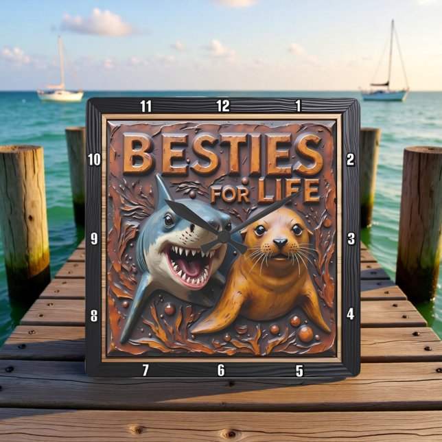 Shark Seal Close Up Quadratische Wanduhr (Von Creator hochgeladen)