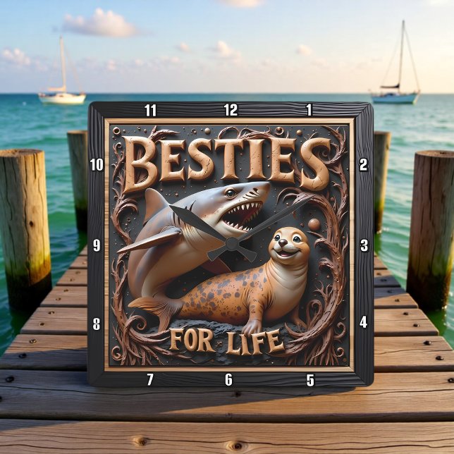 Shark Seal Dark Ocean Quadratische Wanduhr (Von Creator hochgeladen)