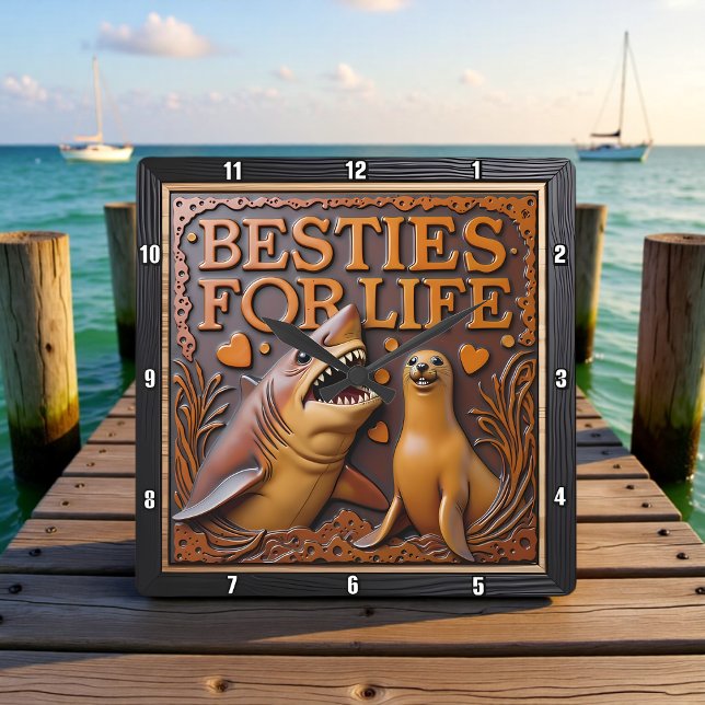 Shark Seal Love Hearts Quadratische Wanduhr (Von Creator hochgeladen)