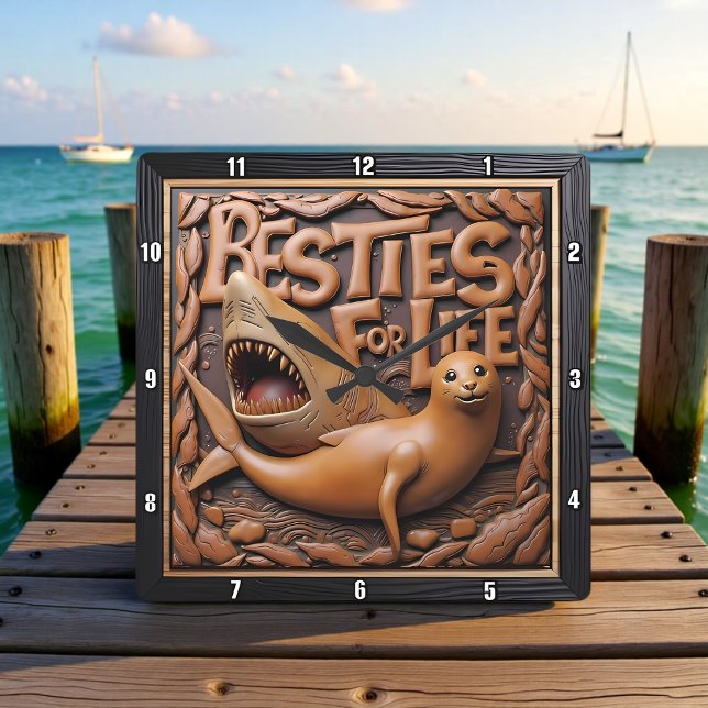 Shark Seal Playful Marine Quadratische Wanduhr (Von Creator hochgeladen)