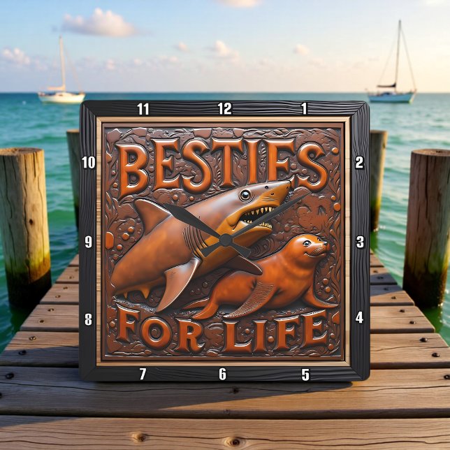 Shark Seal Unlikely Marine Quadratische Wanduhr (Von Creator hochgeladen)