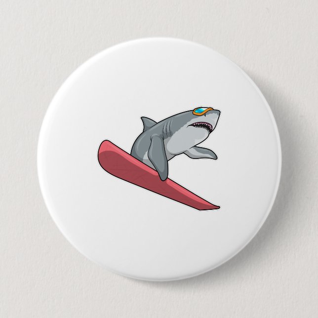 Shark Snowboarder Snowboard Button (Vorderseite)