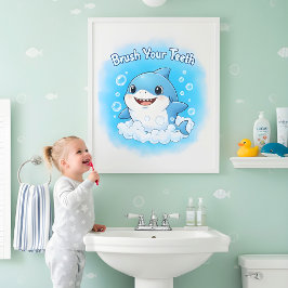 Shark Splash Kids Bathroom Wall Art Poster