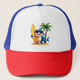 Shark Style 🦈 Surf Cap mit tropischem Cartoon Art Truckerkappe
