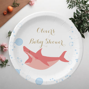 Shark Summer Red und Blue Bubbles Baby Dusche Pappteller