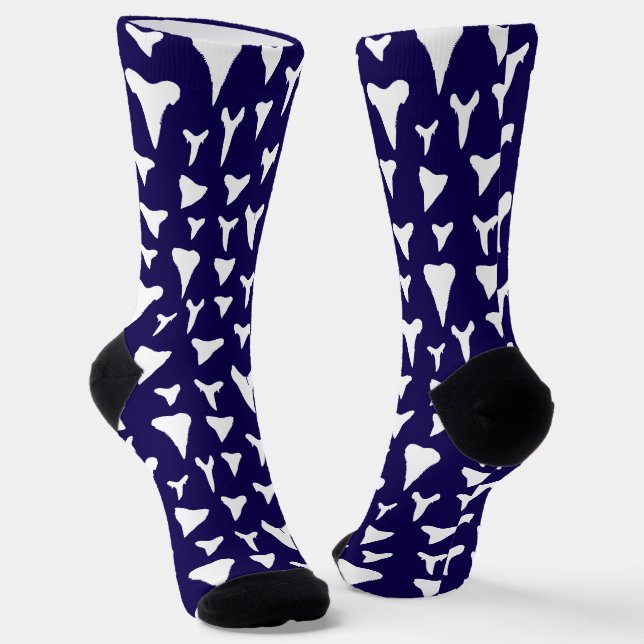 Shark Teeth Navy Blau und Weiß Muster Socken (Gewinkelt)