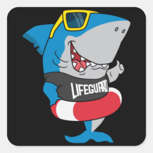 Shark the lifeguard quadratischer aufkleber