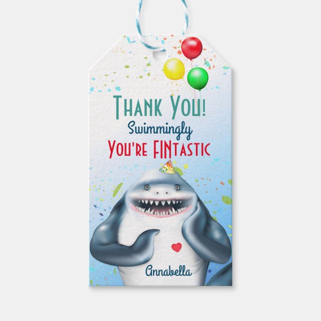 Shark Theme Fintastic Kindergeburtstag Vielen Dank Geschenkanhänger (Vorderseite)