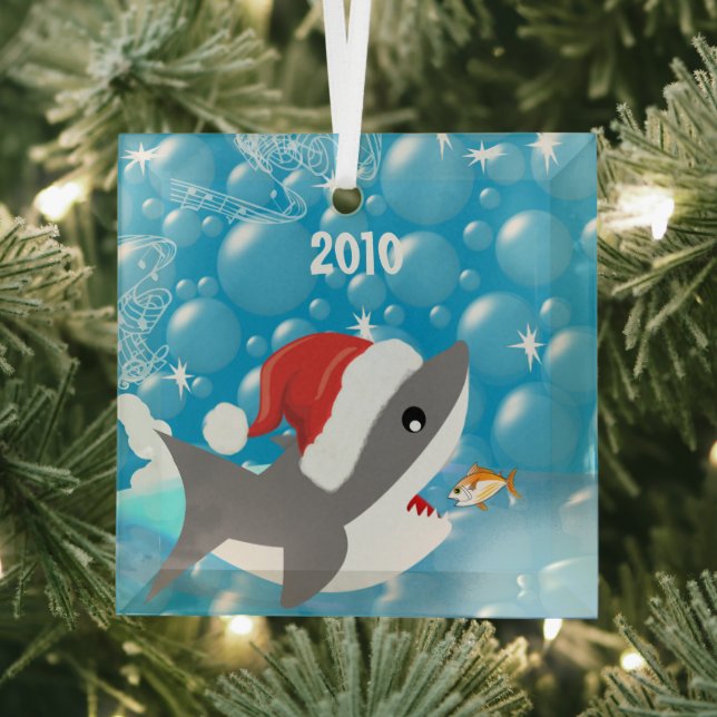Shark Tropical Snowbird Vacation Dated Keepake Ornament Aus Glas (Insitu)