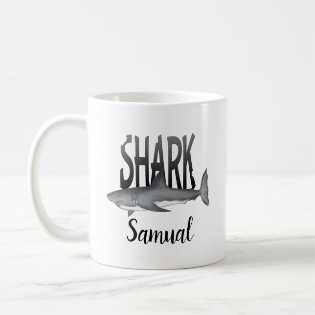 Shark Typografy Cool Ocean Personalisiert Animal Kaffeetasse (Links)