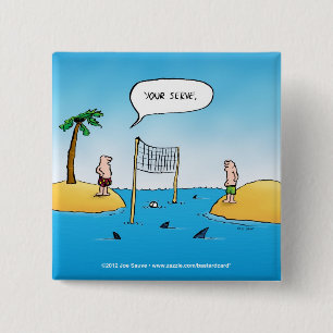 Shark Volleyball Funny Cartoon Button