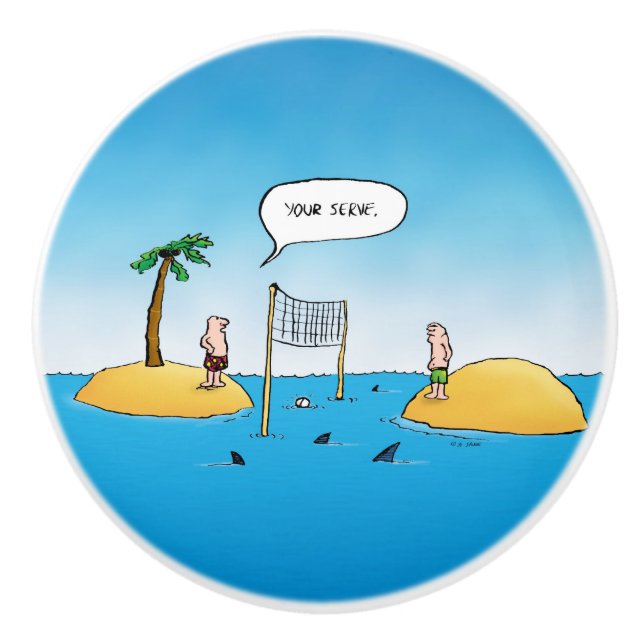 Shark Volleyball Funny Cartoon Keramikknauf (Vorderseite)
